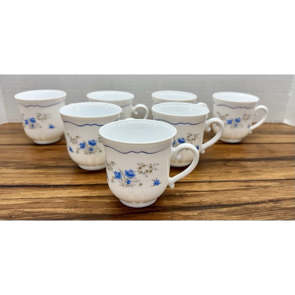 (7) Vintage Arcopal Romantique France Milk Glass Tea Coffee Cup Mug Floral